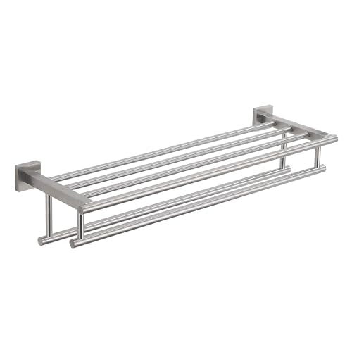 Bathroom Towel Rack with Double Towel Bar Bathroom Hotel Shower Shelf SUS304 Stainless Steel Modern Wall Mounted Holder 28 Inch Brushed Nickel - color: Brushed Nickel, size: 28 Inch/ 70cm