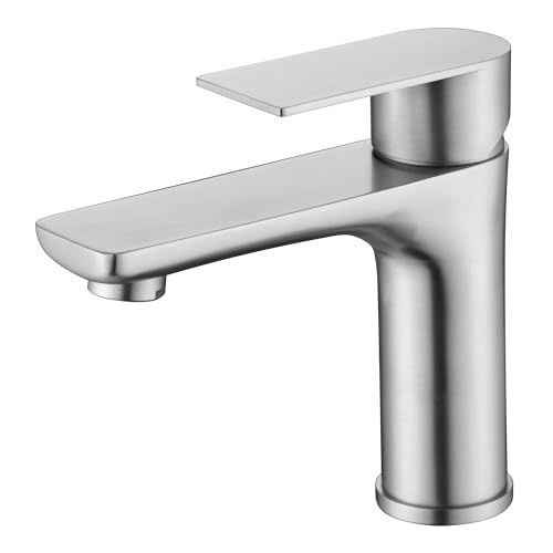 SUMERAIN Brushed Nickel Bathroom Sink Faucet Washbasin Faucet 304 Stainless Steel Single Hole Single Lever Handle | Unique Flow Pattern, Water-saving, Lead-Free, with Faucet Supply Lines, Easy DIY Install - color: Brushed Nickel