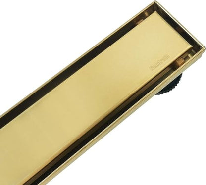 Neodrain 60" Gold Linear Shower Drain,2-in-1 Flat& Tile Insert Cover | 304 Stainless Steel,Fast Drainage, Durable,Rectangle Shower Floor Drain with Adjustable Feet,Hair Strainer,Fits Bathrooms - color: Golden, size: 60 In