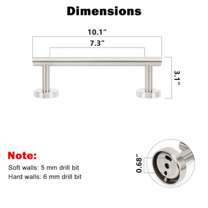 NearMoon Bath Towel Bar, Thicken Stainless Steel Shower Towel Rack Holder Wall Mounted for Bathroom, 10-lnch Overall Length-7-lnch Usable Hanging Space (1 Pack, Brushed Nickel) - color: Brushed Nickel, size: 10 Inch
