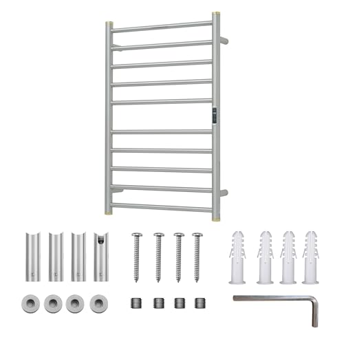 Electric Towel Warmer Rack,Heating Towel Warmer,Timer & Temperature Control,Wall-Mounted Plug-in for Bathroom,Brushed,Stainless Steel,10-Bar(31.5x20.08x4.41in) - color: Round-matte Brushed With Gold Top, size: 10 Bars