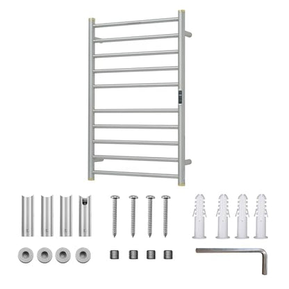 Electric Towel Warmer Rack,Heating Towel Warmer,Timer & Temperature Control,Wall-Mounted Plug-in for Bathroom,Brushed,Stainless Steel,10-Bar(31.5x20.08x4.41in) - color: Round-matte Brushed With Gold Top, size: 10 Bars