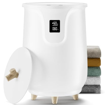 Electactic 20L Large Towel Warmer for Bathroom -Fits Up to Two 40"X70" Oversized Towels, Hot Towel Warmers for Spa with Fragrant Disc Holder,3 Temperatuer Levels,Auto Shut Off - style: LCD Display+Wooden Base