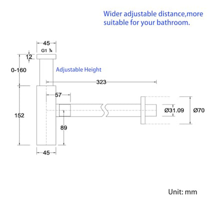 Bathroom Basin Sink Bottle Trap Waste Pipe 1-1/4 inch Slip Inlet Drain Tube Kit,Extra Long Slip Joint Extension Tube Tailpiece for Sink Drain,Smooth Polished Chrome,SW-83088C. - color: T01-Chrome