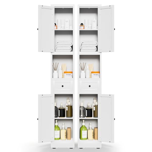 Tall Metal Bathroom Cabinet, 71" Tall Slim Freestanding Locker with 2 Door & 1 Drawer, Narrow Storage Cabinet with Adjustable Shelves, for Small Spaces, Bathroom, Living Room, Modern - White - color: White