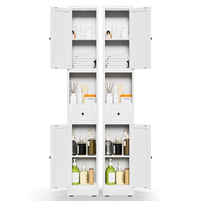 Tall Metal Bathroom Cabinet, 71" Tall Slim Freestanding Locker with 2 Door & 1 Drawer, Narrow Storage Cabinet with Adjustable Shelves, for Small Spaces, Bathroom, Living Room, Modern - White - color: White