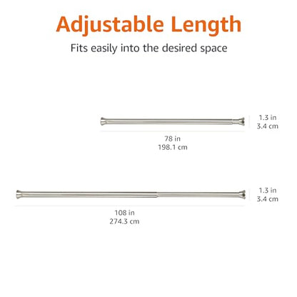 Amazon Basics No Drill Spring Tension Curtain Rod, Adjustable Extra Long 78-108" Width, Nickel, Classic Finial - color: Nickel, size: 78-108"