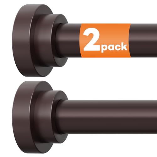 STARLATTA 2 Pack Shower Curtain Rods:43-80 Inch No Drilling Tension Rods, 1" Diameter Heavy Duty Adjustable, Stainless Steel Rust-Proof Spring Anti-Slip Curtain Rod for Bathroom (Brown,80'') - color: Brown, size: 43''-80''