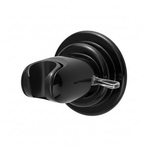 HOME&I Suction Cup Shower Head Holder for Handheld Shower–Includes 3M Adhesive Disc, No Drill, 3-Inch Vacuum Suction, Removable & Repositionable Vertical Wall Mount,Waterproof ABS,Universal 22mm Slot - color: Black
