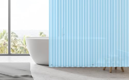 EHZNZIE Clear Blue Shower Curtain Liner 72x72, PEVA Waterproof Bath Curtain, No Chemical Smell, 3 Weighted Magnets, Durable with Rustproof Metal Grommets - color: Clear Blue, size: 72"W x 72"L (Pack of 1)