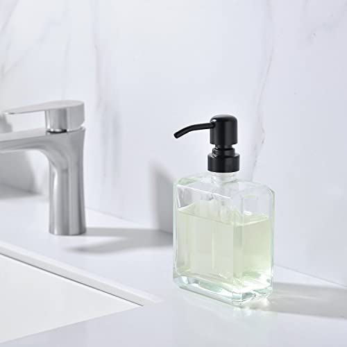 Square Clear Glass Dish Soap Dispenser, Antique Refillable Hand Soap Dispenser with Rust Proof Black Stainless Steel Pump, 13.5 oz Lotion Dispenser for Bathroom Vanity, Kitchen Countertop - color: Black, size: 13.5oz-Square
