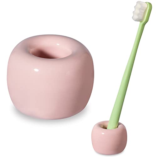 Urbanstrive Sleek Mini Ceramics Toothbrush Holder Stand for Bathroom Vanity Countertops, Pink - color: Pink