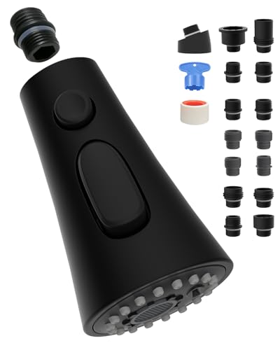 Universal Kitchen Faucet Head Replacement, 3 Modes, 15 Adapter Kit, Black | NSF/ANSI/CAN 372 Certified, Compatible with Kohler/Moen/Delta Faucet, 3 Function Pull Down Sink Faucet Spray Head G1/2 - color: Matteblack