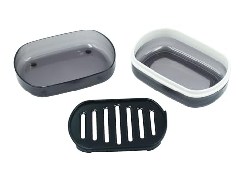 2 Pack Travel Soap Case Holder,Portable Soap Box with Draining Layer for Shower,Bathroom,Camping,Hiking,Gym (Black and White) - color: 2 Pack Black and White Soap Case