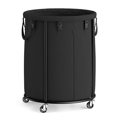 SONGMICS Laundry Basket with Wheels, Rolling Laundry Hamper with Steel Frame, Removable Liner Bag, 45 Gallon (170 L), Ink Black URLS030BH01 - color: Ink Black, size: 170L-Rolling Round