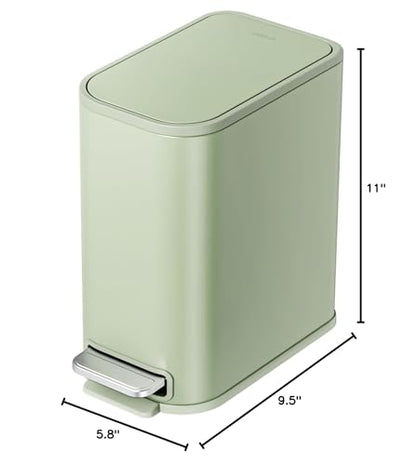 Cesun Small Bathroom Trash Can with Lid Soft Close & Pedal, 1.3 Gal, Green | Removable Inner Bucket, Slim Stainless Steel Garbage Can for Bedroom/Office, Included 5 Trash Bags, Hidden Bag, Built to Last - color: Green