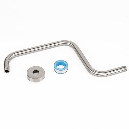 S Shaped Shower Arm, High Rise Shower Head Extension Pipe Standard 1/2" Connection with Flange, Awesome Shower Experience-Stainless Steel Bathroom Accessory(16 Inch Z-S Shape, Brushed Nickel) - color: Brushed Nickel, style: 16" Z Shape