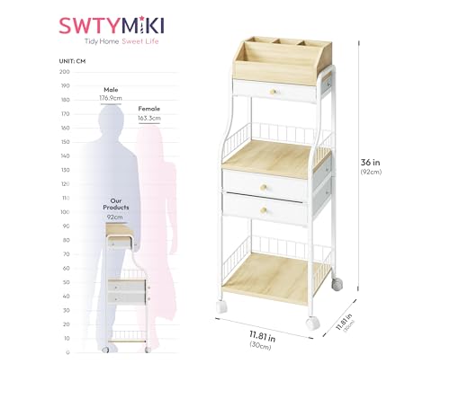 SWTYMIKI Rolling Makeup Organizer Cart - Floor Skincare Storage with Non-woven Drawers, Vanity Organizer Cosmetic Display Cases with Wheels, Cabinet for Skin Care Perfume Nail Polish Brush Hair Tool