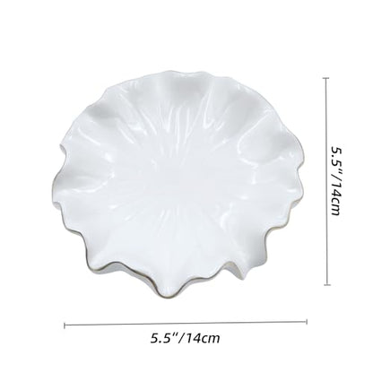 Ceramic Soap Dish Self-Draining Lotus Leaf Soap Holder Soap Saver for Bathroom,Kitchen,Sink,Bathtub(White) - color: White
