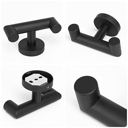 NearMoon Bathroom Double Towel Hook- SUS304 Stainless Steel Robe Towel Holder, Heavy Duty Double Coat Hook for Bathroom Livingroom Kitchen Wall Mounted (Matte Black-U, 2 Pack) - style: Matte Black-U