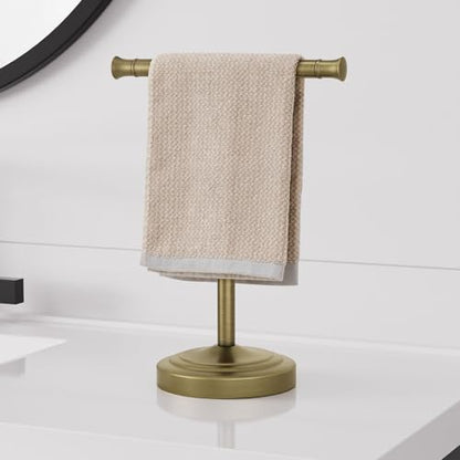 RUMOSE Antique Brass Hand Towel Holder Stand Countertop Towel Rack | 13 Inch Bathroom Kitchen Vanity T-Shape Towel Stand Free Standing Stainless Steel Towel Bar Towel Ring - color: Antique Brass