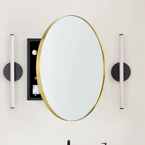 Surface Mount Brushed Gold Round CircleBathroom Medicine Cabinet with Mirror Circlular Shaped Stainless Steel Metal Framed Medicine Cabinets Bathroom Cabinet with Mirror 24'' Diameter - color: Brushed Gold, size: 24'' Dia