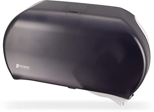 San Jamar Classic Bath Tissue Dispenser – Twin 9", Jumbo Bath Tissue Holder for Bathroom, Dual-Roll System, Break-Resistant Plastic, 3.25" Core, 12" × 19" × 5.25", Pearl Black