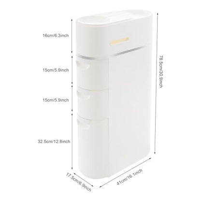 3-Tier Slim Freestanding Bathroom Storage Cabinet with 3 Drawers | 16×7×30in, White, ABS, Narrow Body Design, Toilet Paper Storage Space, For Bathroom Kitchen Bedroom - size: 3-Tier