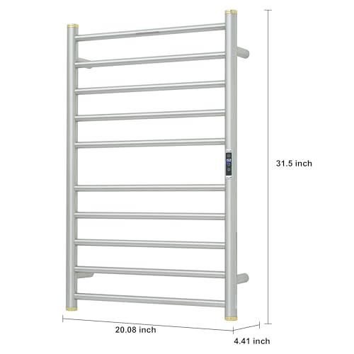 Electric Towel Warmer Rack,Heating Towel Warmer,Timer & Temperature Control,Wall-Mounted Plug-in for Bathroom,Brushed,Stainless Steel,10-Bar(31.5x20.08x4.41in) - color: Round-matte Brushed With Gold Top, size: 10 Bars