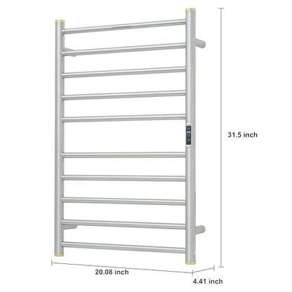 Electric Towel Warmer Rack,Heating Towel Warmer,Timer & Temperature Control,Wall-Mounted Plug-in for Bathroom,Brushed,Stainless Steel,10-Bar(31.5x20.08x4.41in) - color: Round-matte Brushed With Gold Top, size: 10 Bars