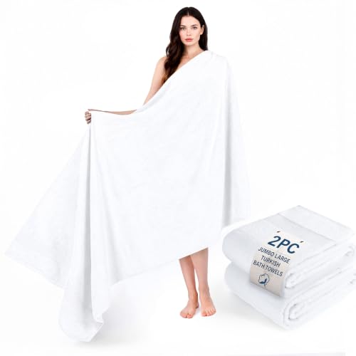 Cotton Paradise 100% Cotton Turkish Towel Set, Soft Absorbent Quick Dry, 2 Piece 35x70 Bath Sheet Set, Snow White - color: Snow White, size: 35"x70"
