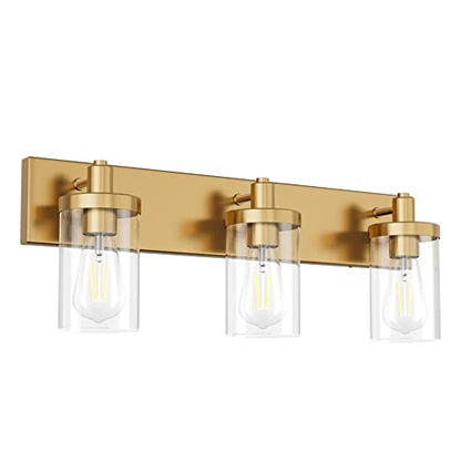 Aipsun Gold Vanity Light 3 Lights Bathroom Vanity Lighting Fixtures Over Mirror Bathroom Wall Light with Clear Glass Shade(Exclude Bulb) - color: Gold, size: 3-Light