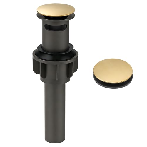 ARCORA Bathroom Sink Drain with Overflow - Brushed Gold Pop Up Drain for Bathroom Sink, Lavatory Vessel Vanity Sink Stopper for 1.6"-1.9" Sink Hole - color: Brushed Gold-1 Pack, style: Pon Up With Overflow