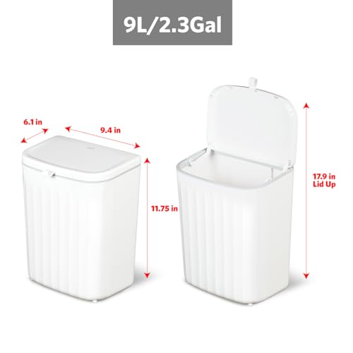 Glad Roomate Under Counter Waste Bin | Space Saving Small Trash Can for Kitchen Cabinet, Bathroom or Office | Dual Lid for Ease of Opening, 9 Liter, White - color: 9 Liter White Plastic