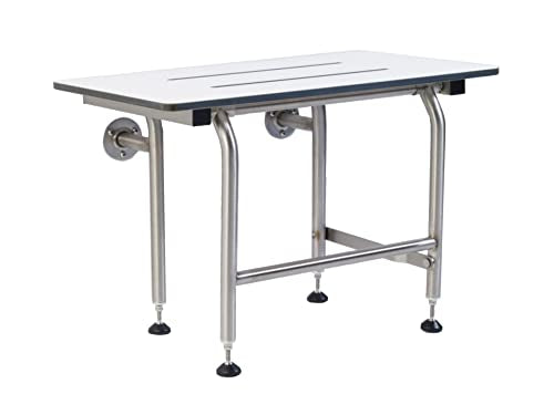 Folding Shower Seat with Legs - Wall Mount Bench for Inside Shower / ADA Bathroom Safety Assist / 304 Stainless Steel / Phenolic Resin / 34.5" x 16" - size: 34.5" x 16" Standard