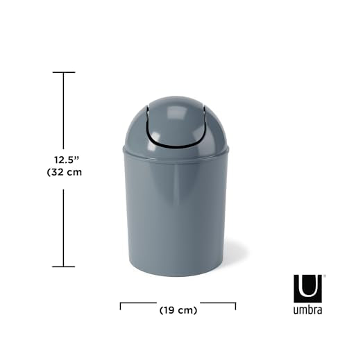 Umbra 1.25 Gallon Mini Waste Can with Removable Swing-Top Lid - Small Garbage Bin for Kitchen, Bathroom, Bedroom, Office - Compact Trash Can Fit Under Tables & Counters - Slate Blue - color: Slate Blue