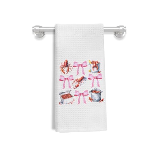 Coquette Pink Bow Crawfish Kitchen Towels, Seafood Boil Party Supplies, Lobster Lover Gifts Dish Tea Towels for Kitchen Decor, Preppy Boil Crawfish Decorative Hand Towels, 16x24 Inch - color: Coquette Crawfish
