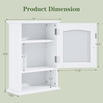 VECELO Bathroom Wall Cabinet with Mirror, Small Medicine Cabinets with Door, Wood Adjustable Shelf, 14.7 x 19.8 x 7.1 Inches, White
