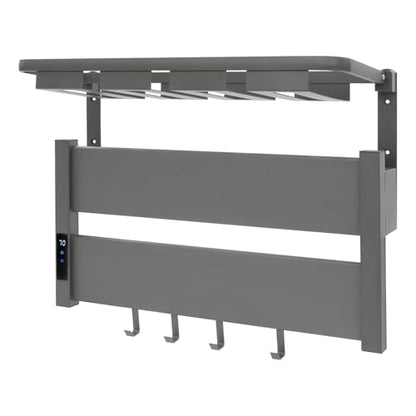 Towel Warmers for Bathroom, Wall Mounted Heated Towel Rack with Timer & Temperature Control, LED Touch Screen, Waterproof Aluminum Electric Towel Warmer Rack with Foldable Shelf (Grey)