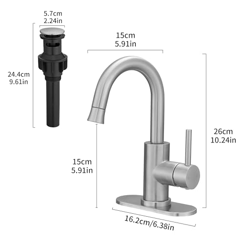 Brushed Bathroom Sink Faucet with Pull Out Sprayer for 1 Hole,Bar Sink with Pop-Up Drain,Single Handle Small Kitchen Faucet with 4 in Deck Plate,360°Swivel Faucet for Farmhouse Vanity - color: Brushed Nickel, style: Pull out-R