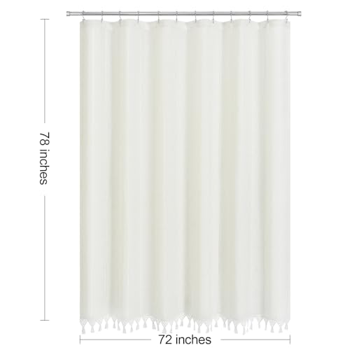 Long Linen Farmhouse Shower Curtain Set with Tassel, Modern Boho French Country Chic Bathroom Shower Curtain Set with PEVA Liner, Cotton Luxury Fabric Shower Curtain 72x78 - White - color: White, size: 72"W x 78"L (Pack of 1)