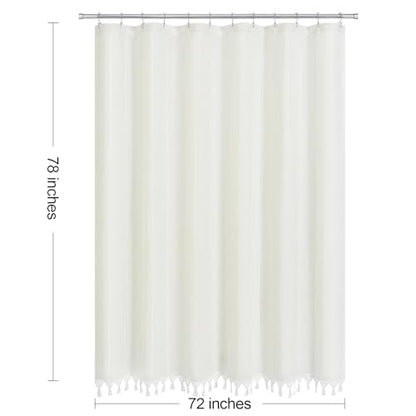 Long Linen Farmhouse Shower Curtain Set with Tassel, Modern Boho French Country Chic Bathroom Shower Curtain Set with PEVA Liner, Cotton Luxury Fabric Shower Curtain 72x78 - White - color: White, size: 72"W x 78"L (Pack of 1)