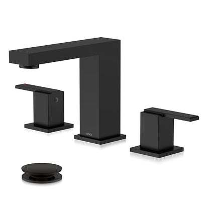 Matte Black Widespread Bathroom Faucet 3 Hole Vanity Faucet 2 Handle | Bathroom Sink Faucet with Pop Up Drain & Supply Lines, Lead-Free cUPC & NSF Certified, 8 Inch Faucet for Vanity Restroom Sink - color: Matte Black