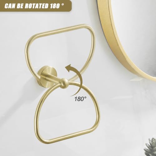 Leyden Toilet Paper Holder Towel Ring Brushed Gold Bathroom Hardware Hand Towel Holder Bathroom Accessories Set Wall Mount Stainless Steel 2 Pieces - color: Gold Round Bottom