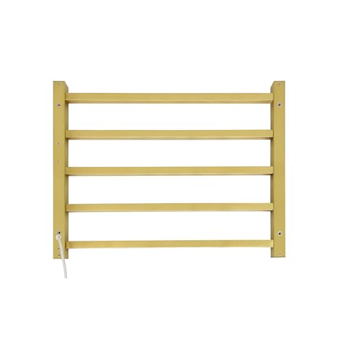 Luxury Heated Towel Rack Wall Mounted Towel Warmers, 5 Bars Towel Warmer Rack for Bathroom with Timer & Temperature Multi-Level Adjustable, Hardwired and Plug-in Compatible (Brushed Gold)