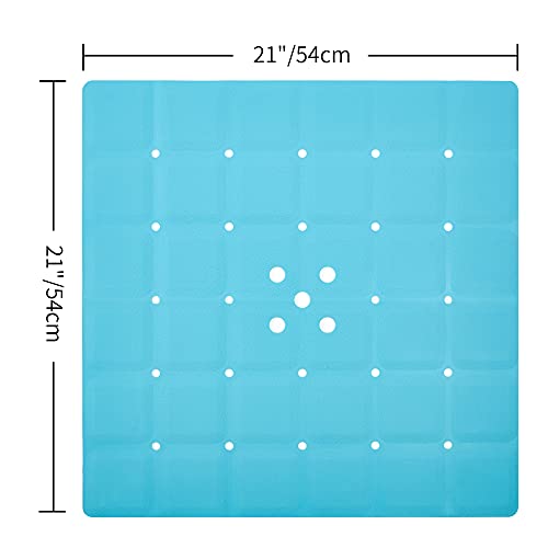 Webos Shower Mat for Textured Surface：Silicone Non Slip Shower Mat Without Suction Cups Foldable - Square Bath Mat for Reglazed Tub Textured Shower Floor (Blue, 21x21 Inches) - color: Blue