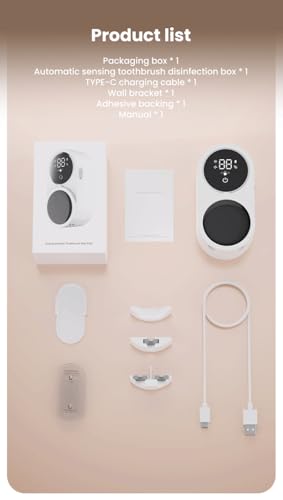 KLUEHOME Upgraded UV Toothbrush Sanitizer Holder for Bathroom, LED Smart Screen,Auto Light Cleaning and 140-Degree Air Drying, Rechargeable Mirror Wall Mounted,Fits Most Toothbrushes