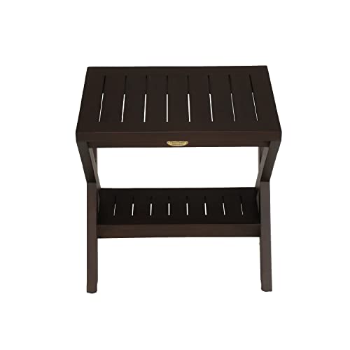 Obliquity Waterproof Teak Wood Shower Bench Stool Seat Chair for Inside Shower Provides Safety, Storage, and Organization for Bathroom Accessories- Fully ASSSEMBLED- Brown