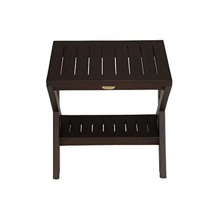 Obliquity Waterproof Teak Wood Shower Bench Stool Seat Chair for Inside Shower Provides Safety, Storage, and Organization for Bathroom Accessories- Fully ASSSEMBLED- Brown
