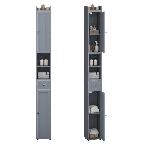 ChooChoo Narrow Bathroom Storage Cabinet with Adjustable Shelves and Drawer | Tall Slim Storage Cabinet, Freestanding Cupboard for Small Spaces, Grey - color: Grey, size: 7.87"D x 7.87"W x 70.87"H